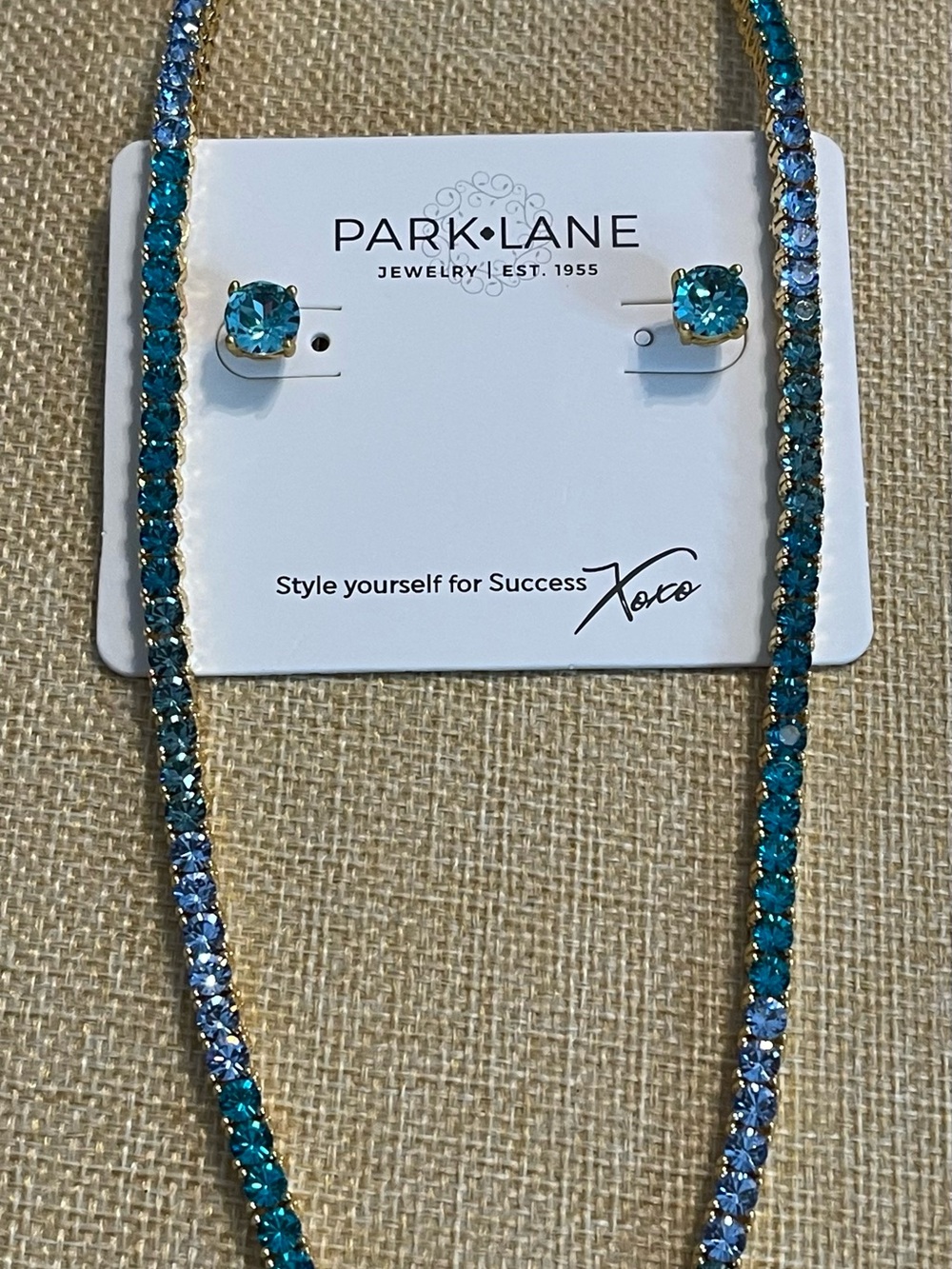 Park Lane Teal Blue Crystal Necklace and Stud Earrings Set
